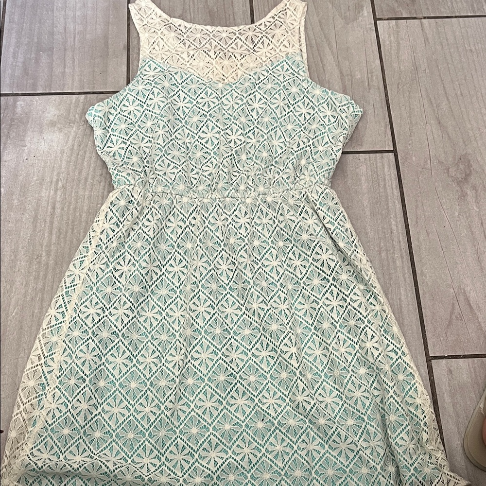 Maurices Lace Overlay Dress in Teal and Cream